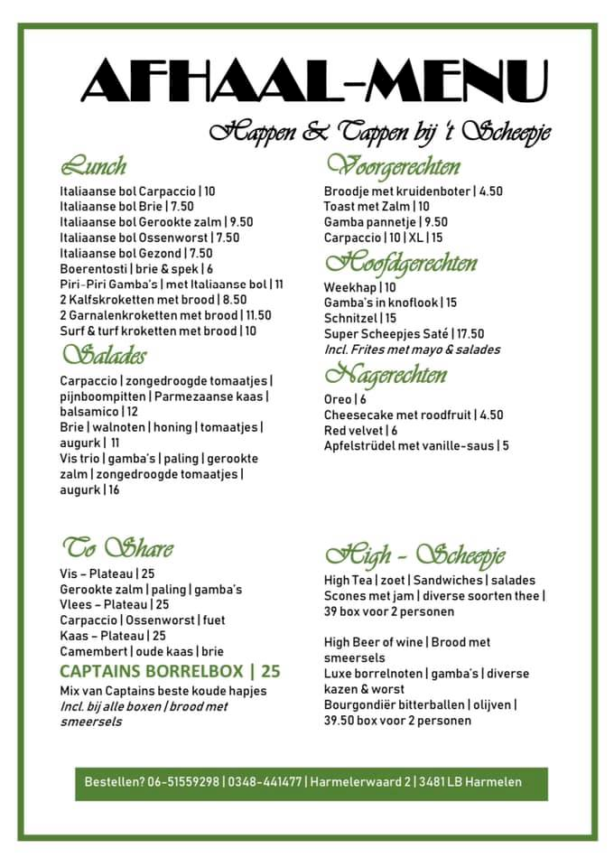Scheepje Afhalen Afhaalmenu